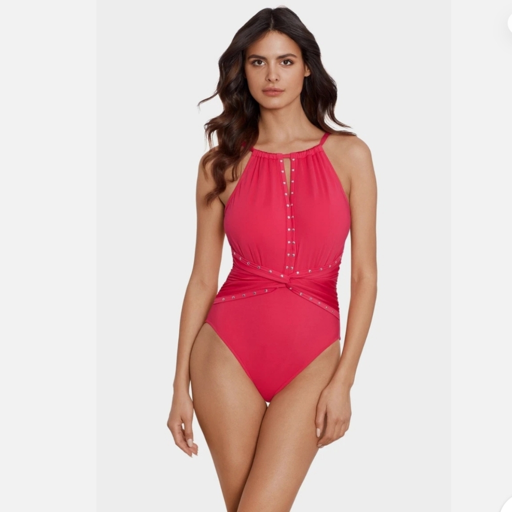 NWT Magicsuit Riveted Diana One Piece Swimsuit 8 Pink Tummy Control
